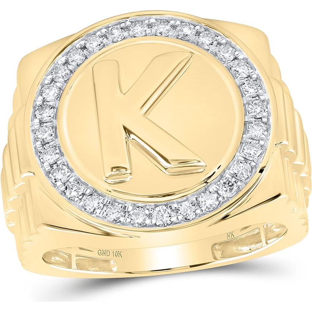 10K Yellow Gold Round Diamond Initial K Ring - 1/2 Carat Total Diamond Weight