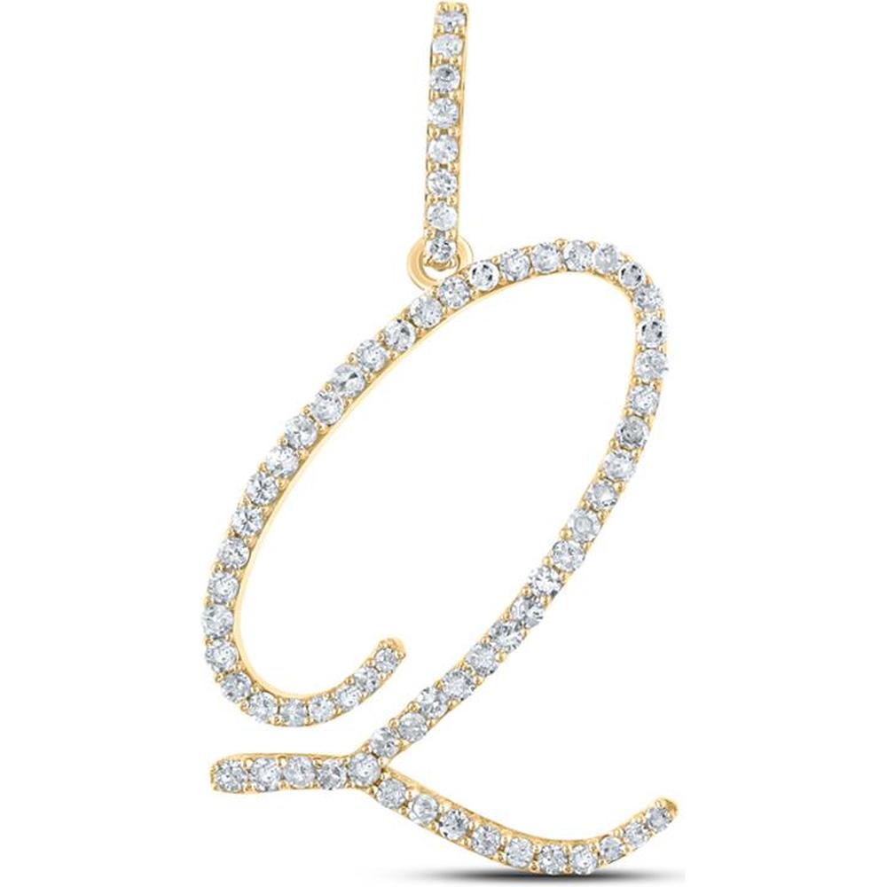 10K Yellow Gold Round Diamond Initial Q Pendant - 1/2 Carat Total Diamond Weight