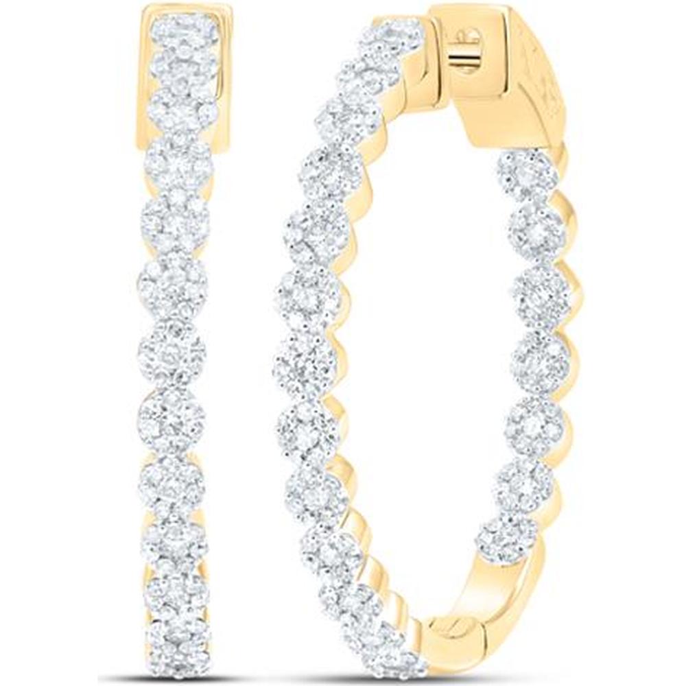 10K Yellow Gold Round Diamond Inside-Outside Hoop Earrings - 1 Carat Total Diamond Weight
