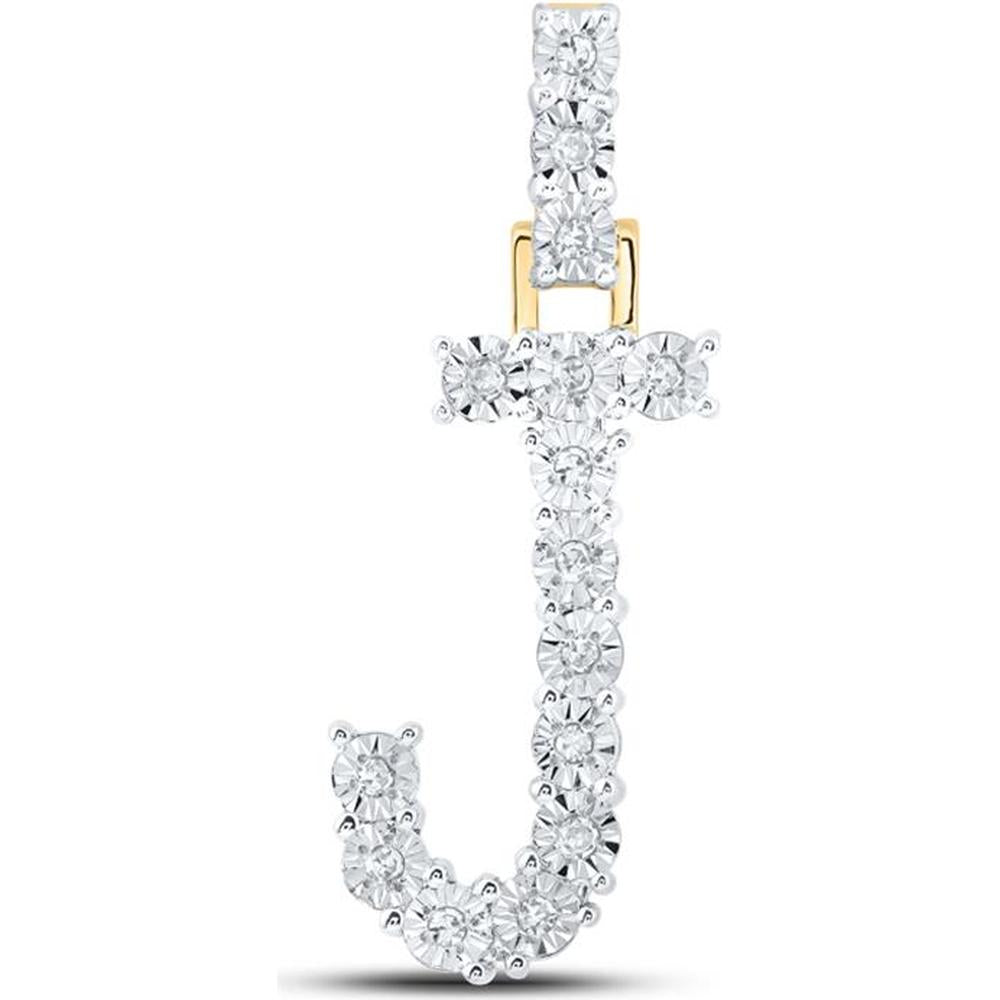 10K Yellow Gold Round Diamond "J" Initial Pendant - 1/12 Carat Total Diamond Weight