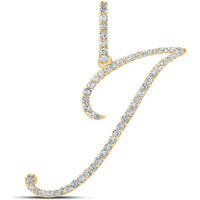 10K Yellow Gold Round Diamond "J" Initial Pendant - 1/3 Carat Total Diamond Weight