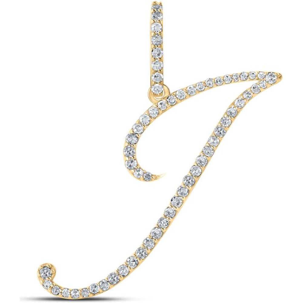10K Yellow Gold Round Diamond "J" Initial Pendant - 1/3 Carat Total Diamond Weight