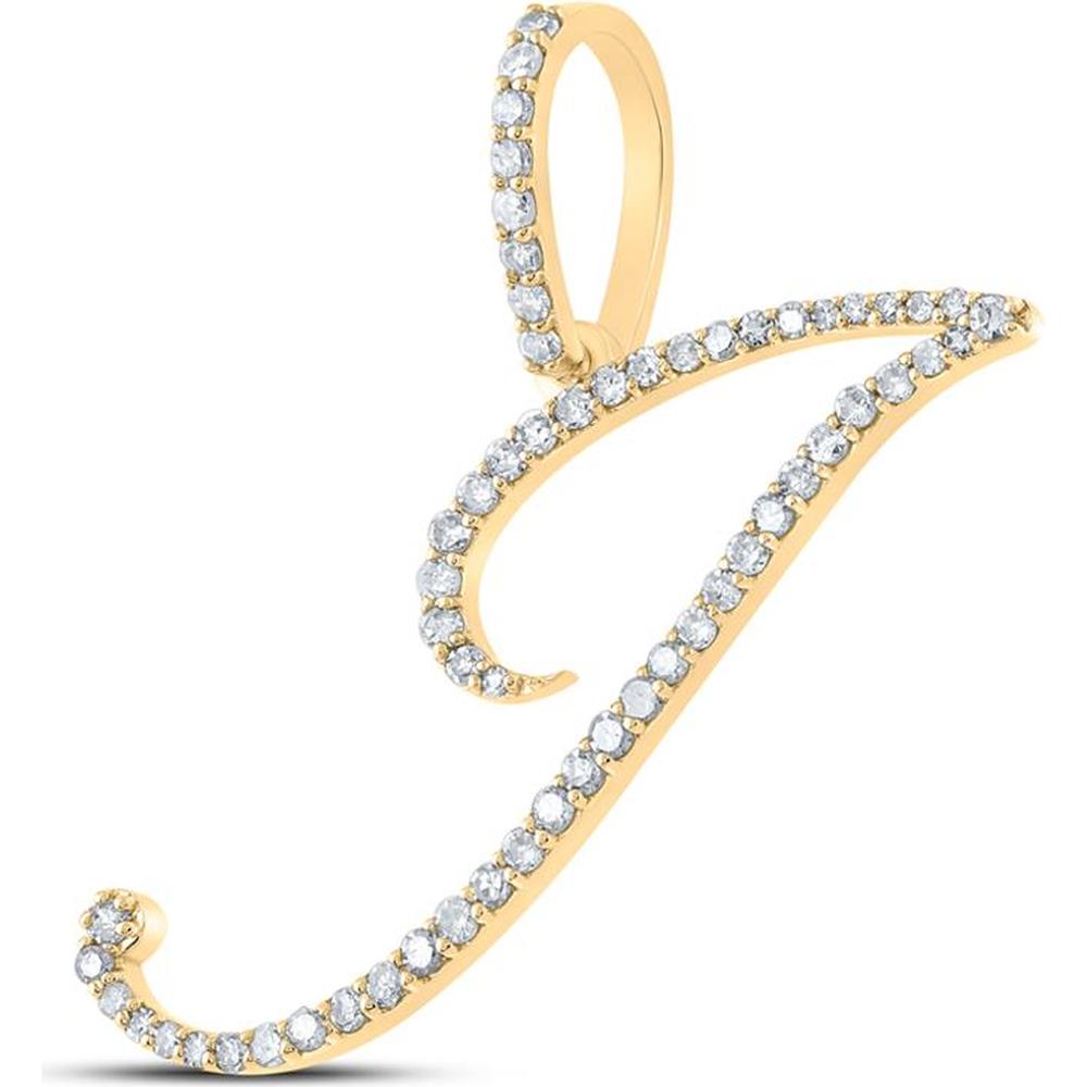 10K Yellow Gold Round Diamond "J" Initial Pendant - 1/3 Carat Total Diamond Weight