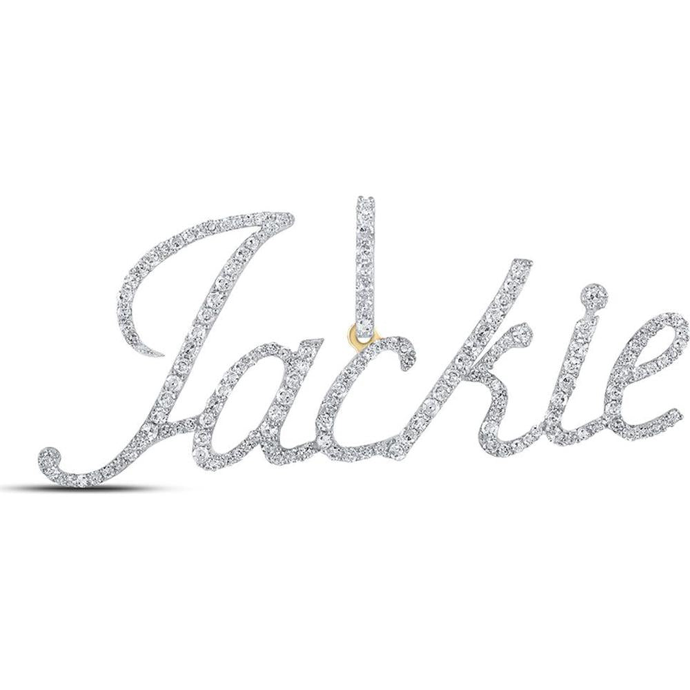 10K Yellow Gold Round Diamond "Jackie" Name Pendant with 3/4 Carat Total Diamond Weight