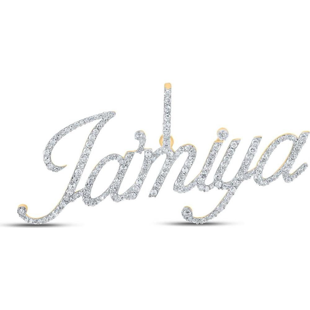 10K Yellow Gold Round Diamond Jamiya Name Pendant - 7/8 Carat Total Diamond Weight