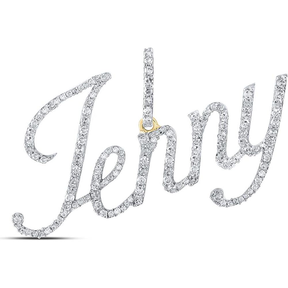 10K Yellow Gold Round Diamond "Jenny" Name Pendant - 0.68 Carat Total Diamond Weight