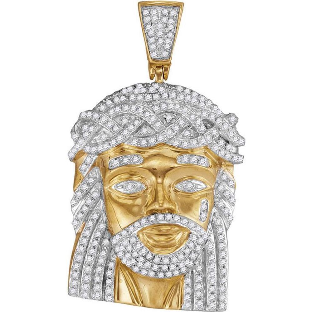 10K Yellow Gold Round Diamond Jesus Charm Pendant - 1.00 Carat Total Diamond Weight