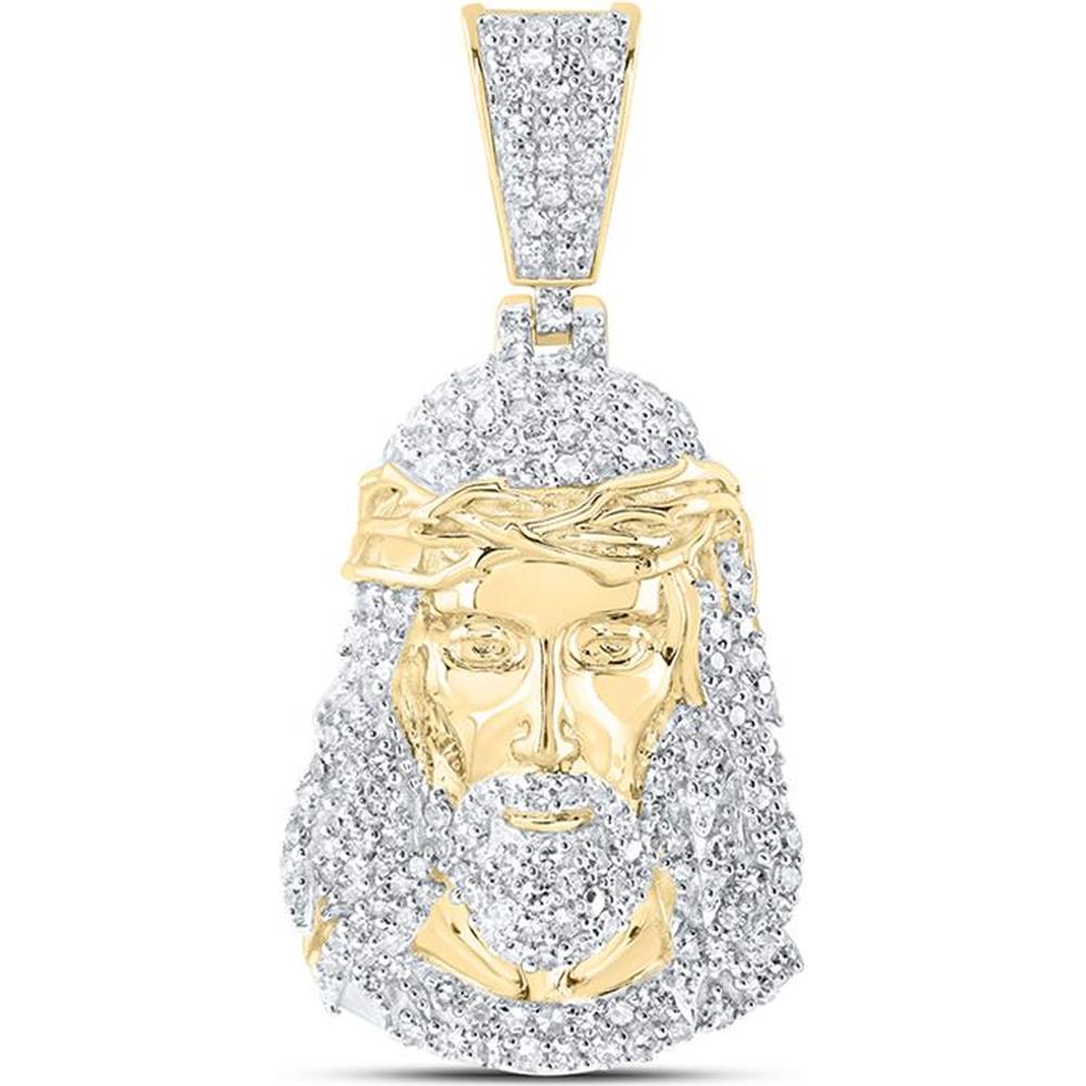10K Yellow Gold Round Diamond Jesus Face Charm Pendant - 1.01 Carat Total Diamond Weight