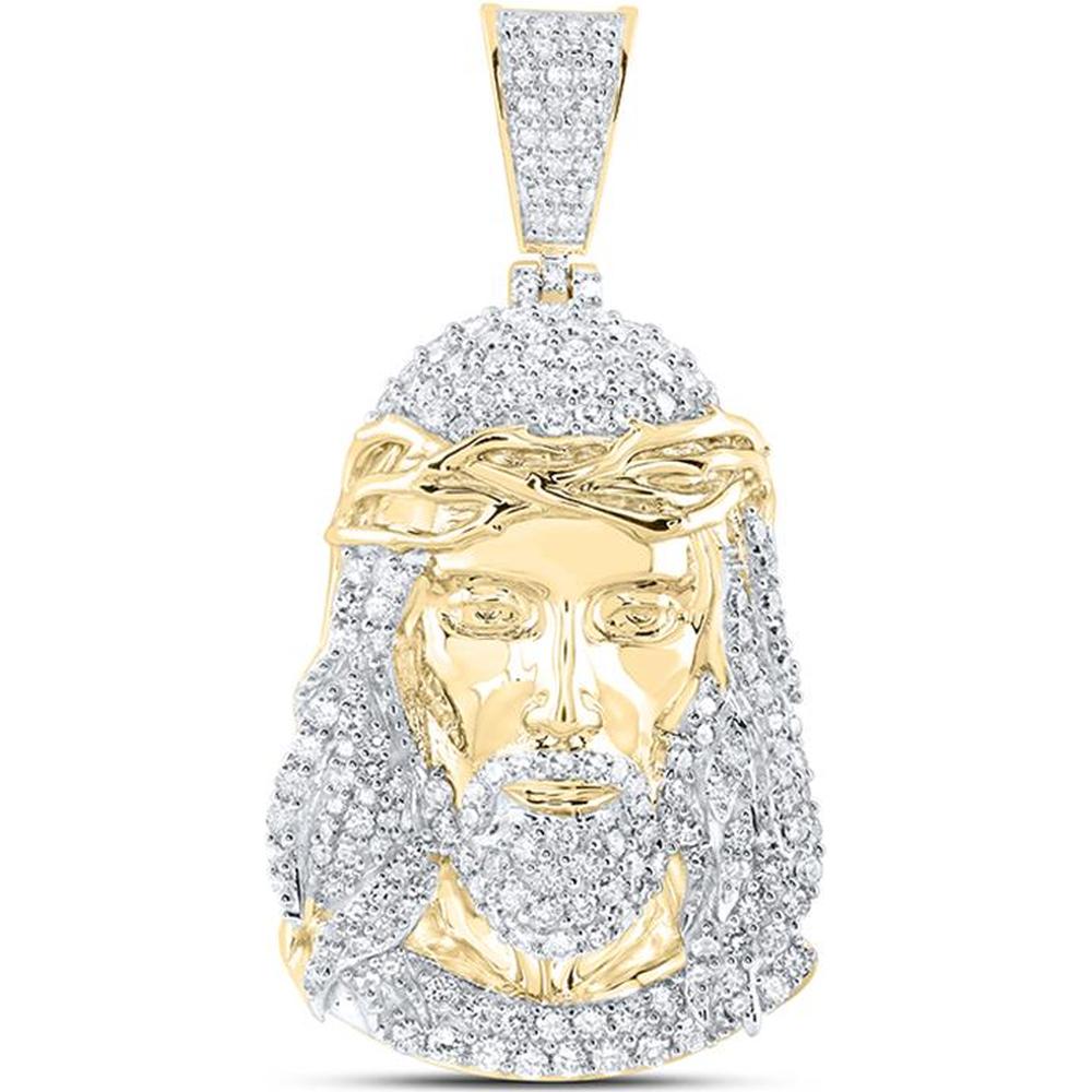 10K Yellow Gold Round Diamond Jesus Face Charm Pendant - 2.13 Carat Total Diamond Weight