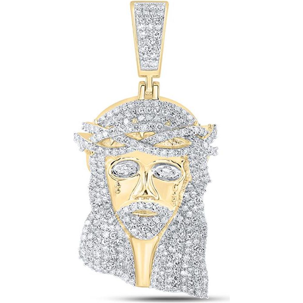 10K Yellow Gold Round Diamond Jesus Face Charm Pendant - 2.31 Carat Total Diamond Weight