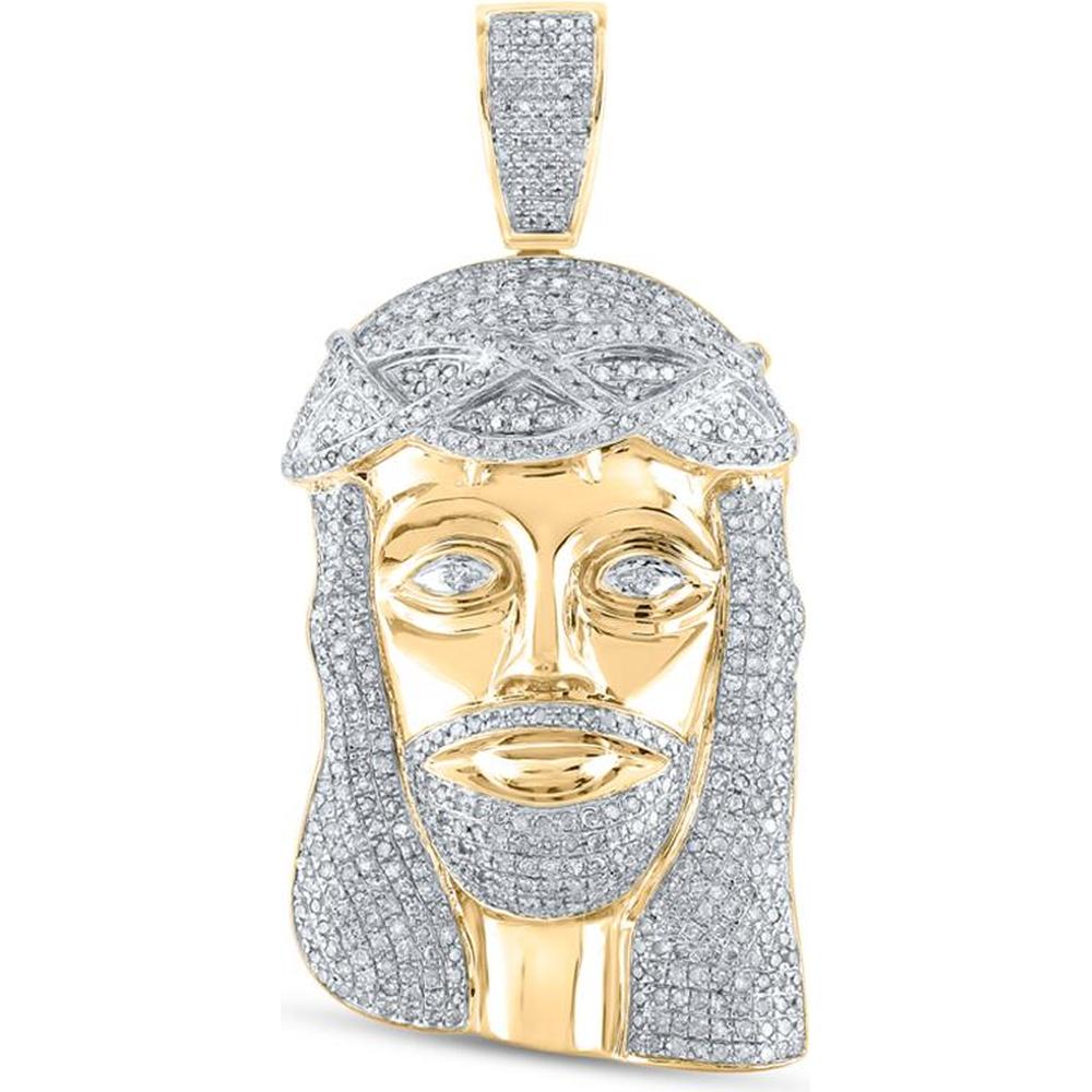 10K Yellow Gold Round Diamond Jesus Face Charm Pendant - 3.05 Carat Total Diamond Weight