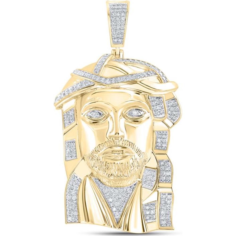 10K Yellow Gold Round Diamond Jesus Face Charm Pendant - 4.87 Carat Total Diamond Weight