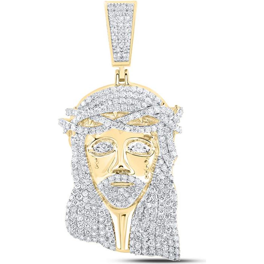 10K Yellow Gold Round Diamond Jesus Face Charm Pendant - 6.3 Carat Total Diamond Weight