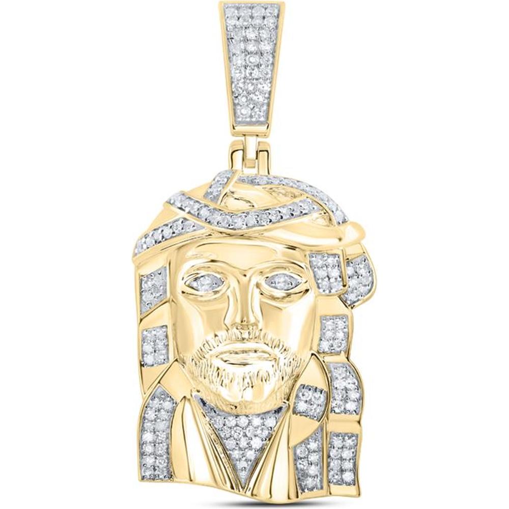 10K Yellow Gold Round Diamond Jesus Face Pendant - 1/2 Carat Total Diamond Weight