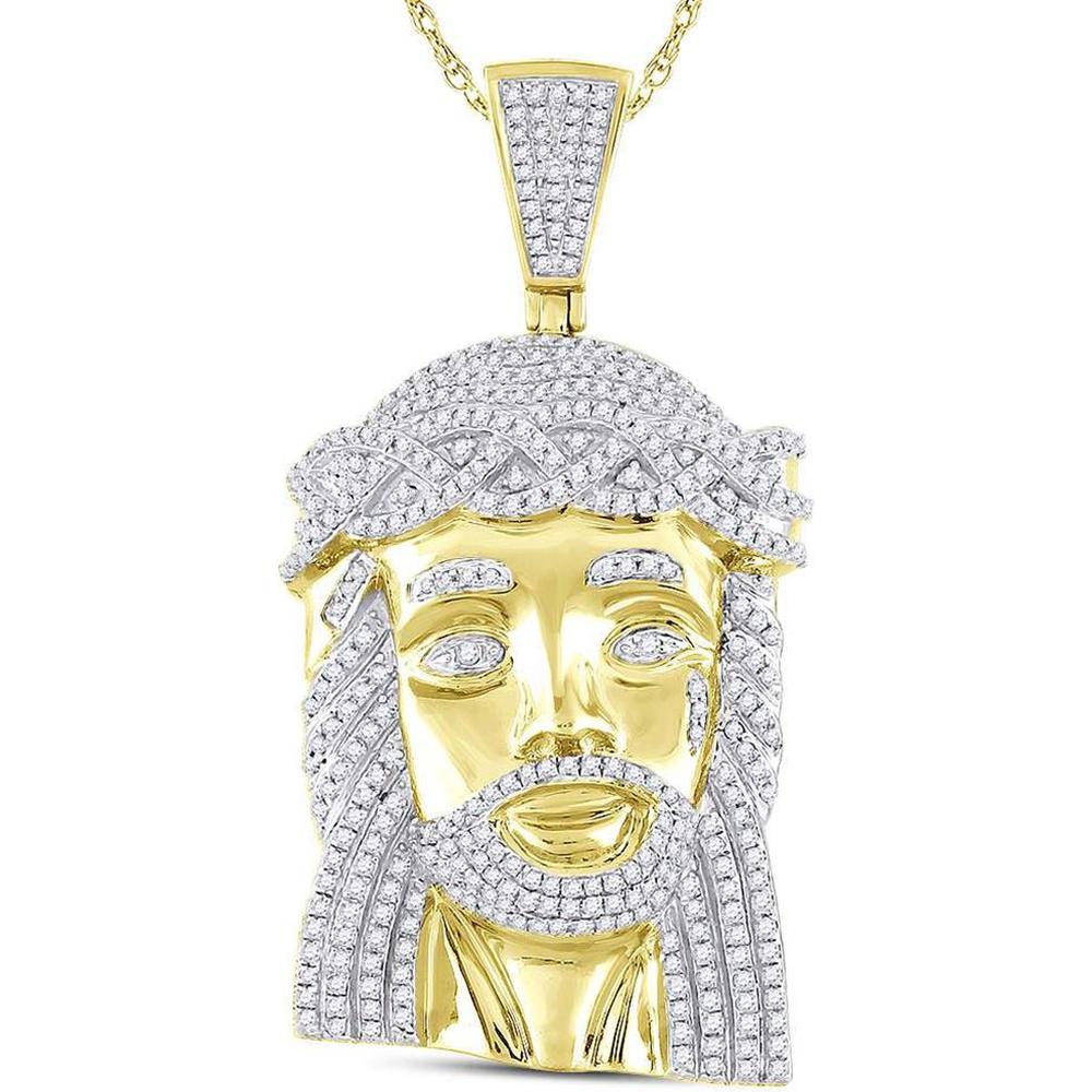10K Yellow Gold Round Diamond Jesus Face Pendant - 1.62 Carat Total Diamond Weight