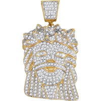 10K Yellow Gold Round Diamond Jesus Face Pendant - 1.75 Carat Total Diamond Weight