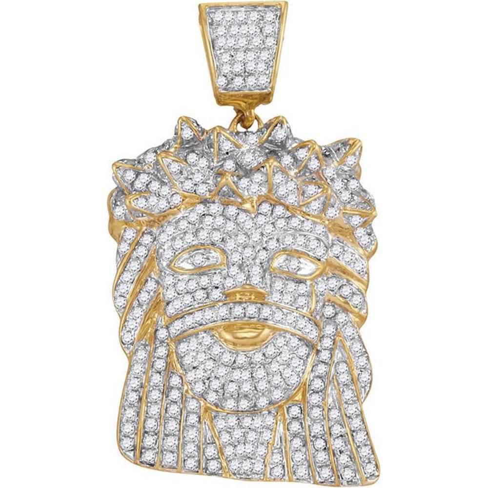 10K Yellow Gold Round Diamond Jesus Face Pendant - 1.75 Carat Total Diamond Weight