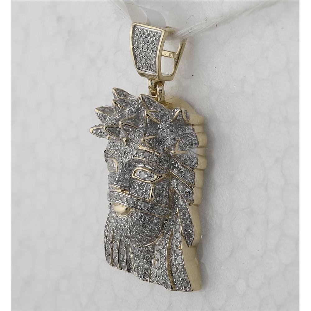 10K Yellow Gold Round Diamond Jesus Face Pendant - 1.75 Carat Total Diamond Weight