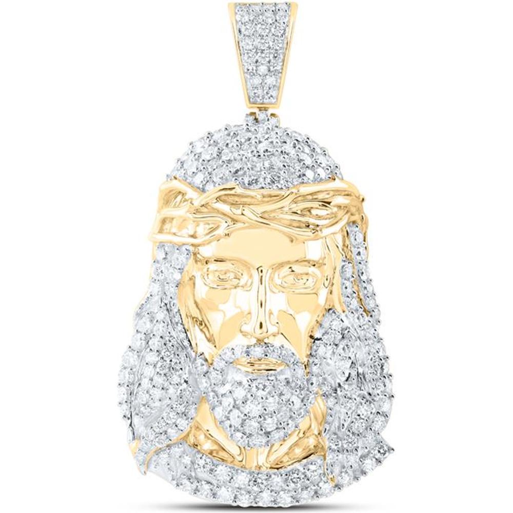 10K Yellow Gold Round Diamond Jesus Face Pendant - 4.61 Carat Total Diamond Weight
