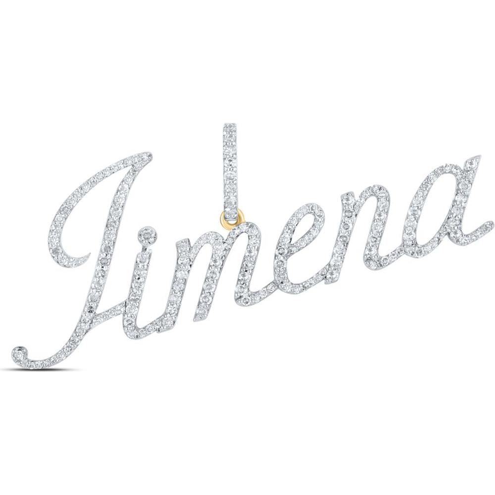 10K Yellow Gold Round Diamond Jimena Name Pendant - 7/8 Carat Total Diamond Weight
