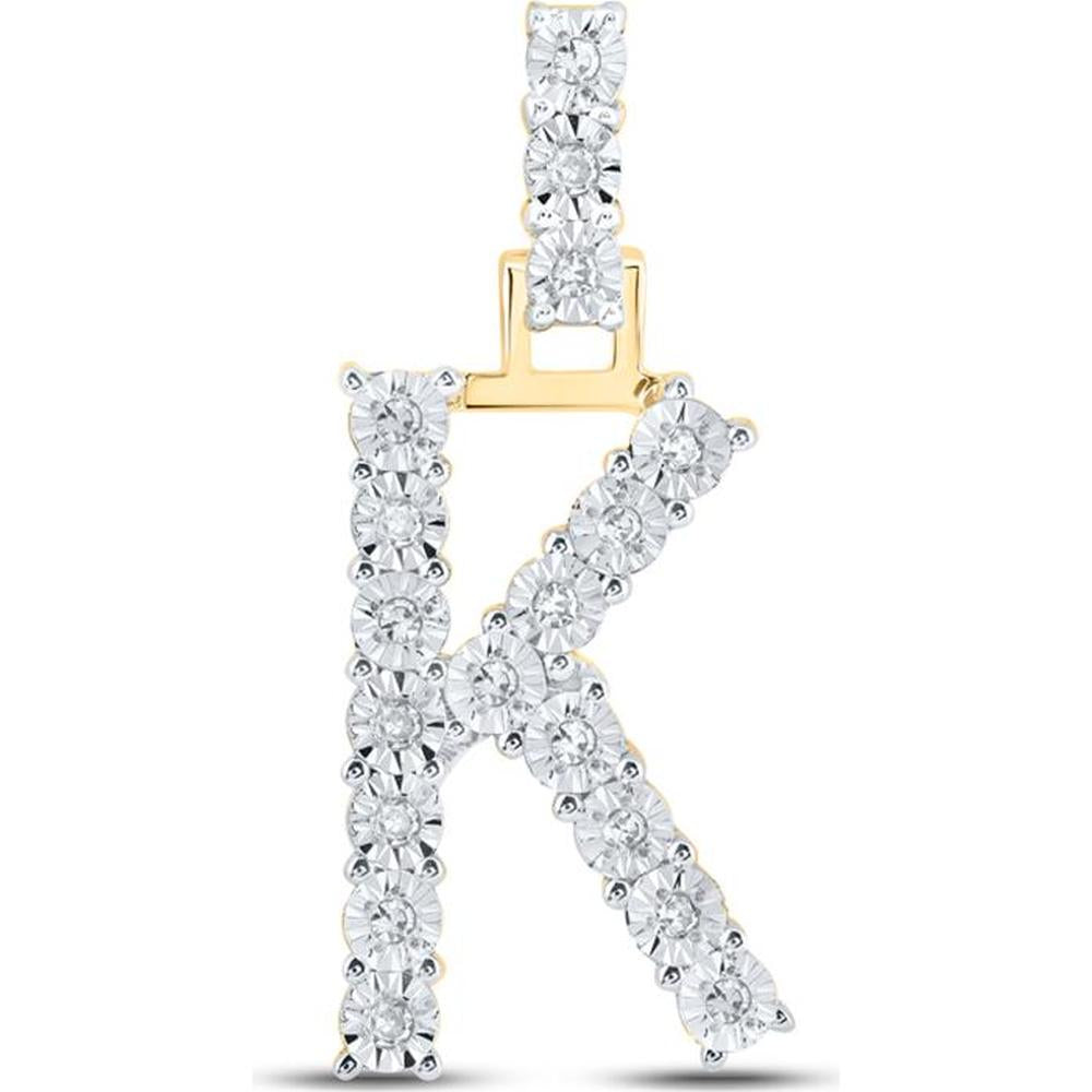 10K Yellow Gold Round Diamond K Initial Pendant - 1/10 Carat Total Diamond Weight