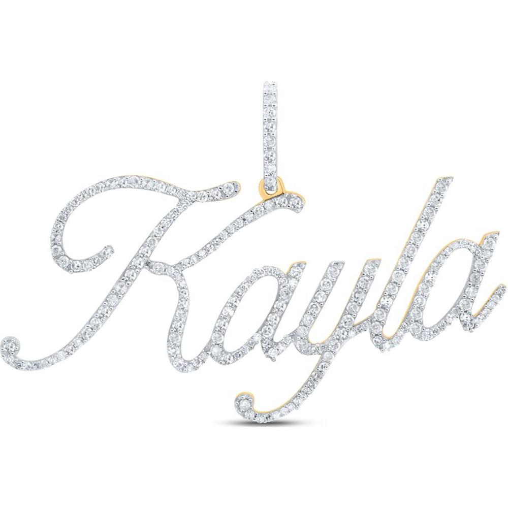 10K Yellow Gold Round Diamond Kayla Name Pendant - 7/8 Carat Total Diamond Weight