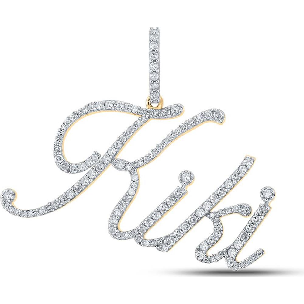 10K Yellow Gold Round Diamond "Kiki" Name Pendant - 0.71 Carat Total Diamond Weight
