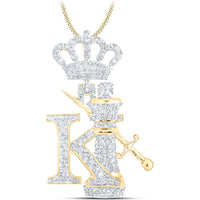 10K Yellow Gold Round Diamond King Chess Crown Charm Pendant - 1.52 Carat Total Diamond Weight