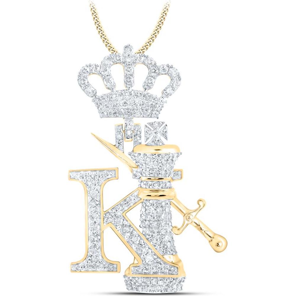 10K Yellow Gold Round Diamond King Chess Crown Charm Pendant - 1.52 Carat Total Diamond Weight