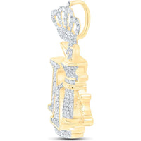 10K Yellow Gold Round Diamond King Chess Crown Charm Pendant - 1.52 Carat Total Diamond Weight
