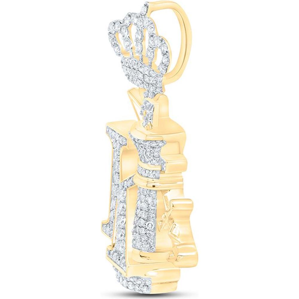 10K Yellow Gold Round Diamond King Chess Crown Charm Pendant - 1.52 Carat Total Diamond Weight