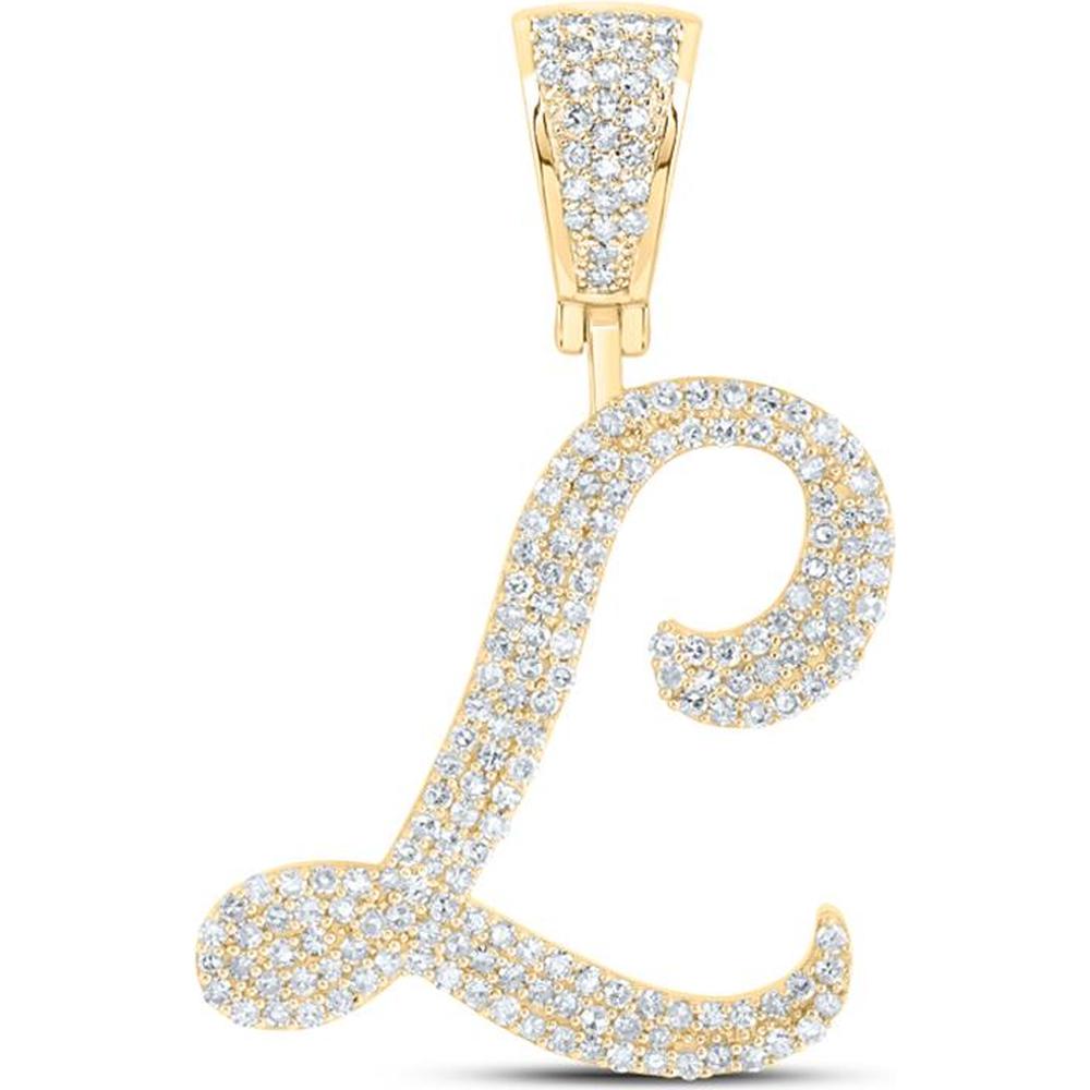 10K Yellow Gold Round Diamond "L" Initial Charm Pendant - 7/8 Carat Total Diamond Weight