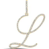 10K Yellow Gold Round Diamond L Initial Letter Pendant - 1/2 Carat Total Diamond Weight