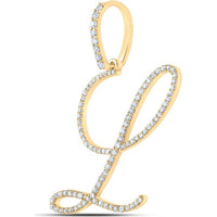 10K Yellow Gold Round Diamond L Initial Letter Pendant - 1/2 Carat Total Diamond Weight