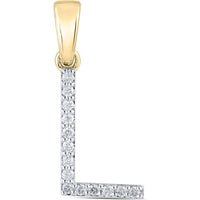 10K Yellow Gold Round Diamond L Initial Pendant - 1/8 Carat Total Diamond Weight