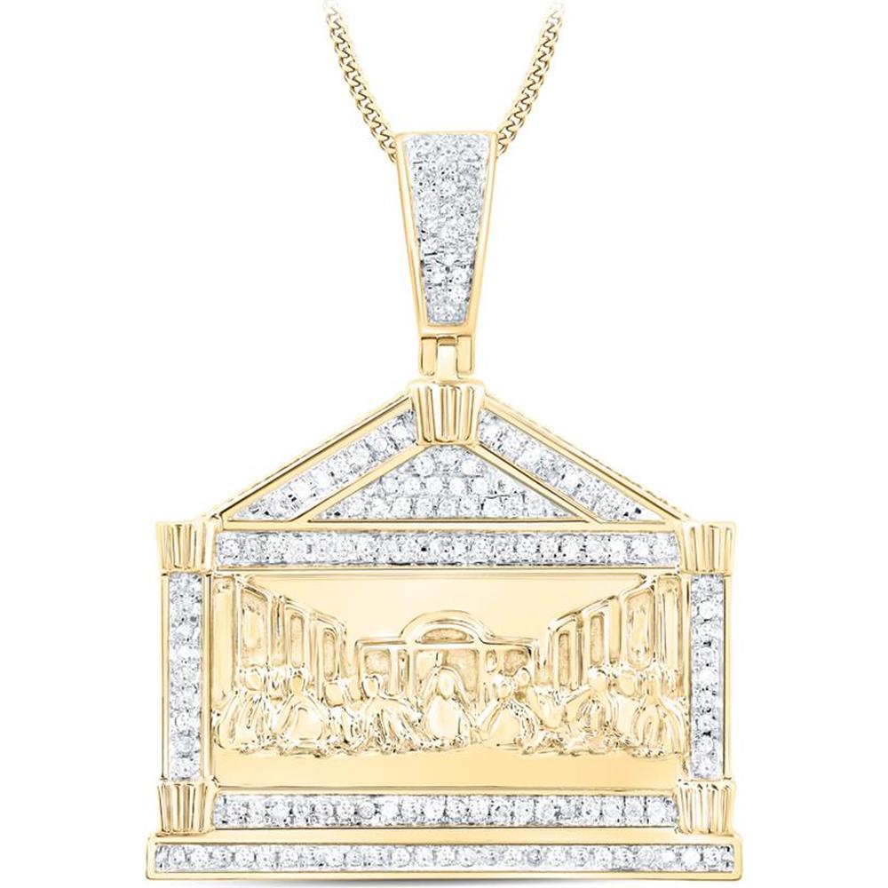 10K Yellow Gold Round Diamond Last Supper Charm Pendant - 3/8 Carat Total Diamond Weight