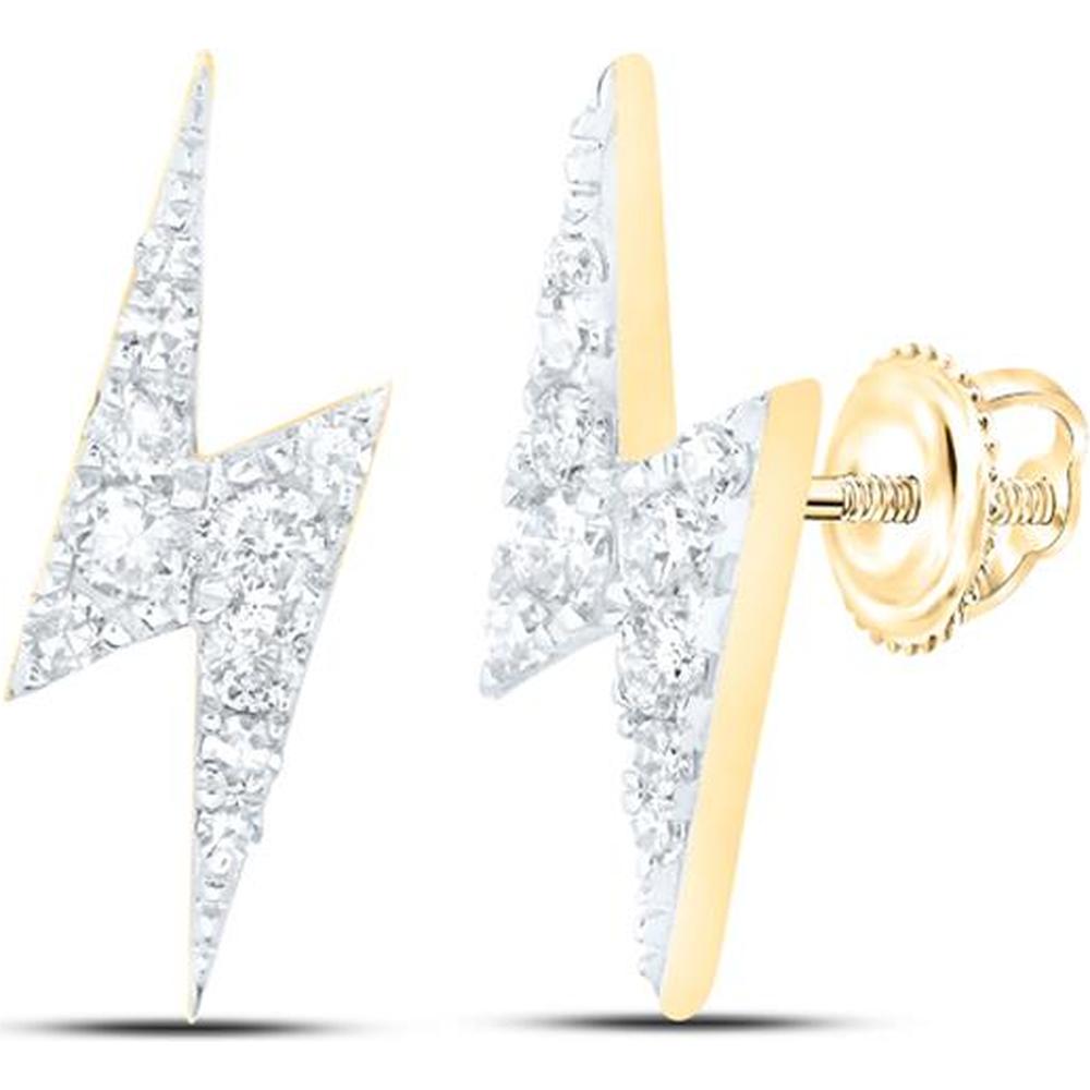 10K Yellow Gold Round Diamond Lightning Bolt Stud Earrings - 0.15 Carat Total Diamond Weight