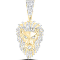 10K Yellow Gold Round Diamond Lion Charm Pendant - 1.34 Carat Total Diamond Weight