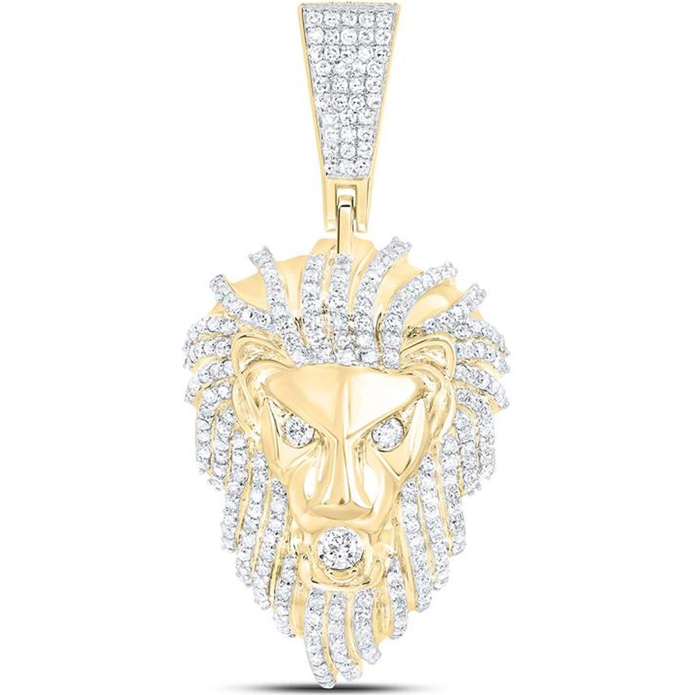 10K Yellow Gold Round Diamond Lion Charm Pendant - 1.34 Carat Total Diamond Weight