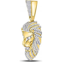 10K Yellow Gold Round Diamond Lion Charm Pendant - 1.34 Carat Total Diamond Weight