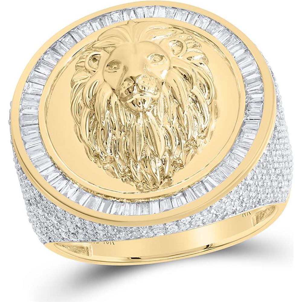 10K Yellow Gold Round Diamond Lion Face Circle Ring with 2-1/3 Carat Total Diamond Weight