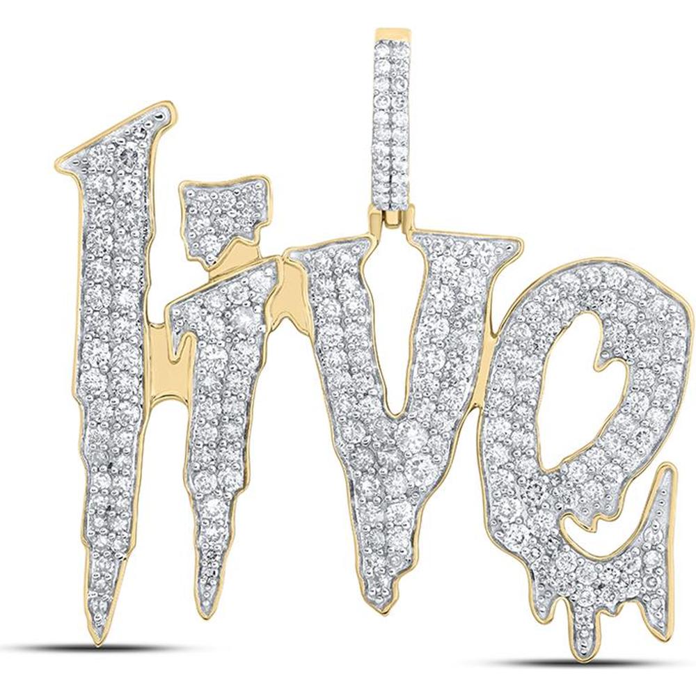 10K Yellow Gold Round Diamond "Live" Drip Phrase Pendant - 2.42 Carat Total Diamond Weight