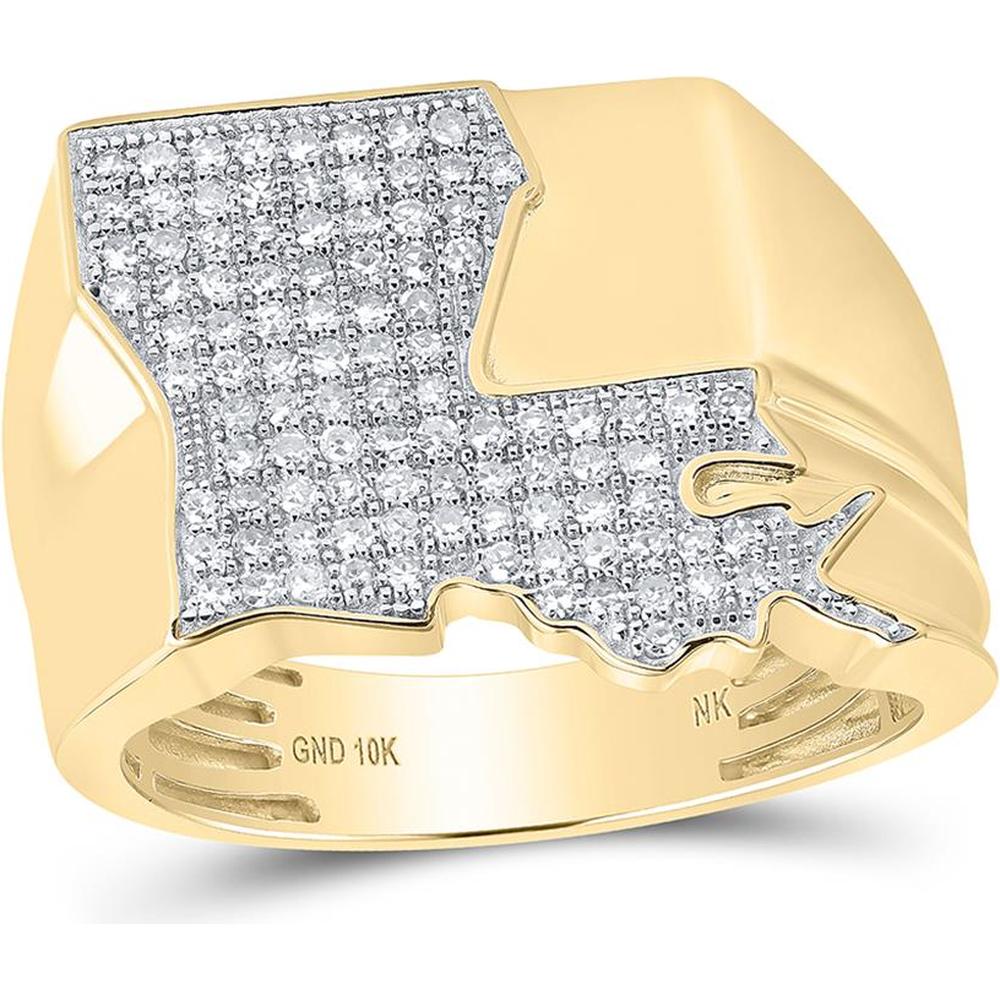 10K Yellow Gold Round Diamond Louisiana Cluster Ring - 1/2 Carat Total Diamond Weight