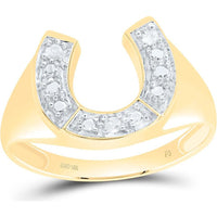 10K Yellow Gold Round Diamond Lucky Horseshoe Ring - 1/20 Carat Total Diamond Weight