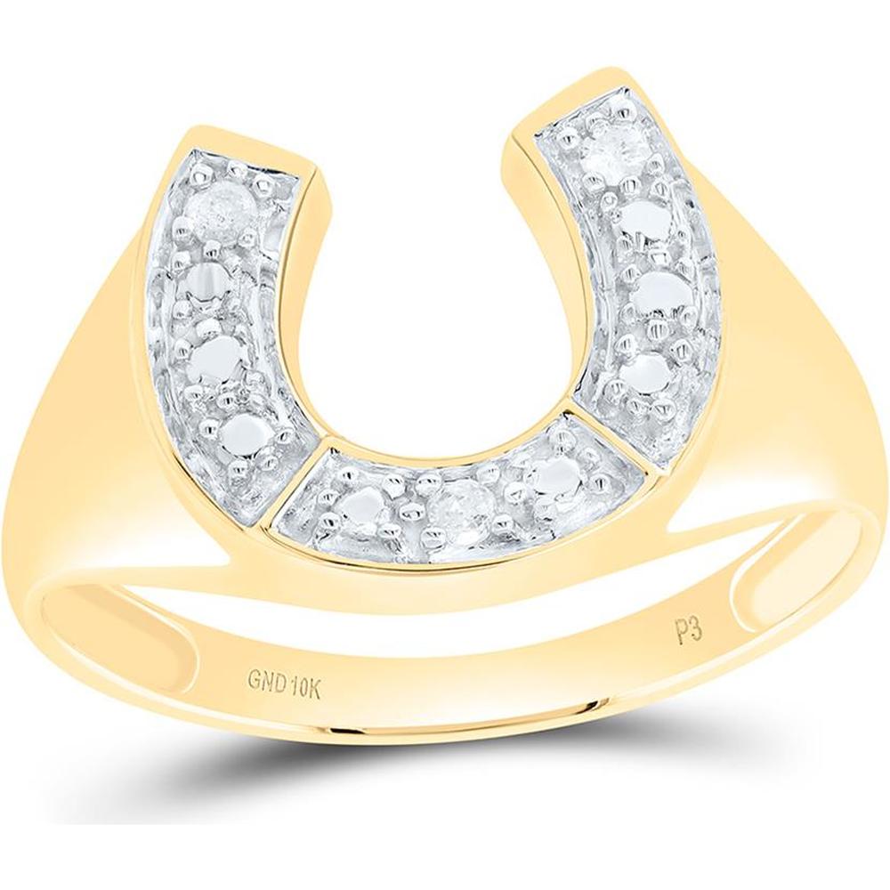 10K Yellow Gold Round Diamond Lucky Horseshoe Ring - 1/20 Carat Total Diamond Weight
