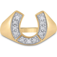 10K Yellow Gold Round Diamond Lucky Horseshoe Ring - 1/20 Carat Total Diamond Weight