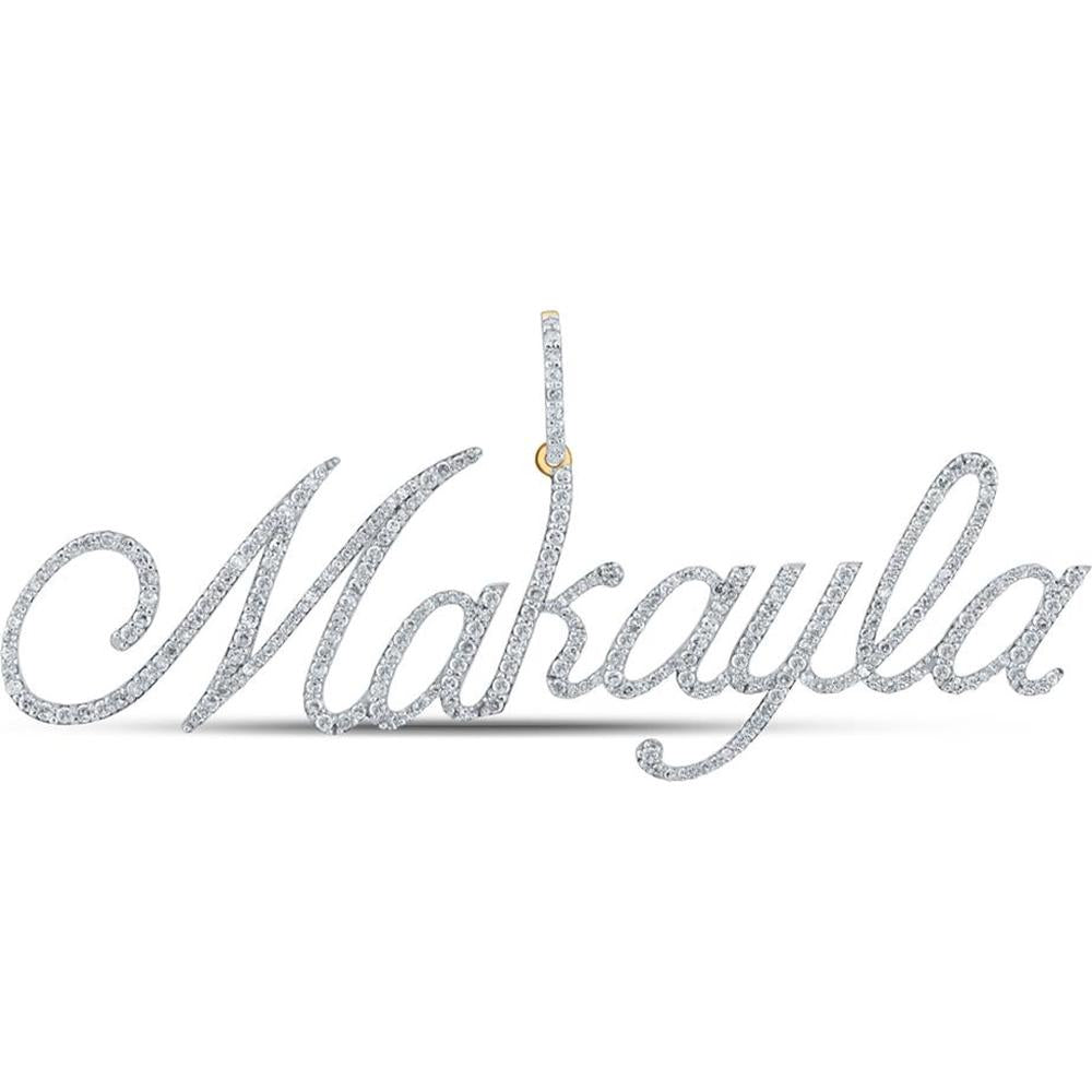 10K Yellow Gold Round Diamond Makayla Name Charm Pendant - 1.45 Carat Total Diamond Weight