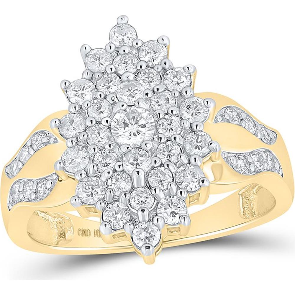 10K Yellow Gold Round Diamond Marquise-Shape Cluster Ring - 1 Carat Total Diamond Weight