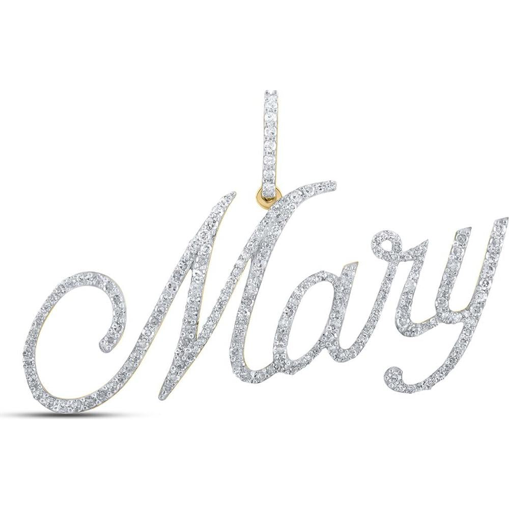10K Yellow Gold Round Diamond "Mary" Name Pendant with Prong Set Diamonds - 7/8 Carat Total Diamond Weight