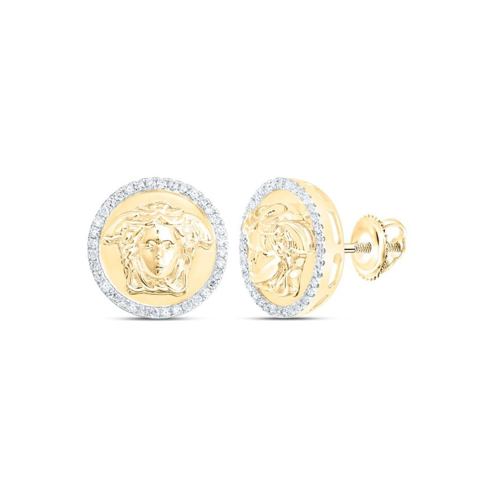 10K Yellow Gold Round Diamond Medusa Circle Earrings - 1/4 Carat Total Diamond Weight